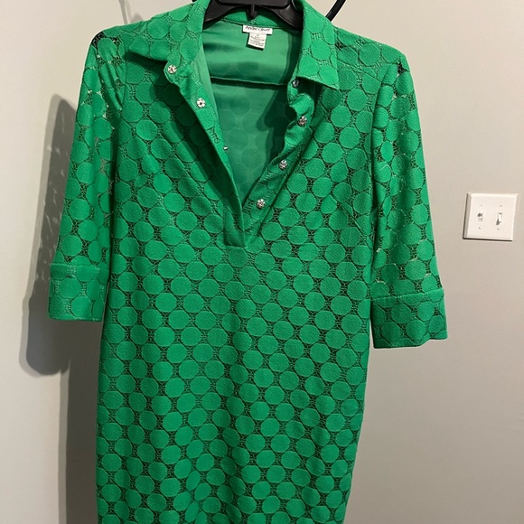 Vintage Andre Oliver Green Circle Collared Dress - Picture 4 of 4